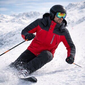 Ski Jacket Waterproof Windproof Snow Jacket Hooded Mens Womens Red & Gray